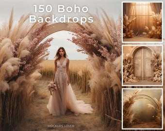 150 Boho Floral Digital Backdrops for Composite Photography, Wedding Backdrop, Maternity Backdrop Overlays, Chiara Arch Backdrops