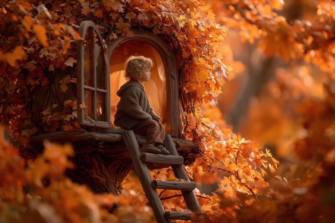 Fall Treehouse Digital Background, Autumn Backdrop, Digital Photography ...