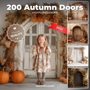 Autumn Digital Background, Front Door with pumpkins, Bundle Halloween Backdrop, Photography Composite, Printable Set, Instant Download