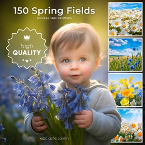 150 Spring Fields Digital Backdrop Collection,  High-Quality Floral Photo Backgrounds, Instant Download for Portrait Photography, Maternity
