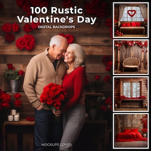 Rustic Valentines Day Digital Backdrops, Romantic Background, Maternity backdrops, Red and Wood, Photoshop Overlays, Romantic Photography