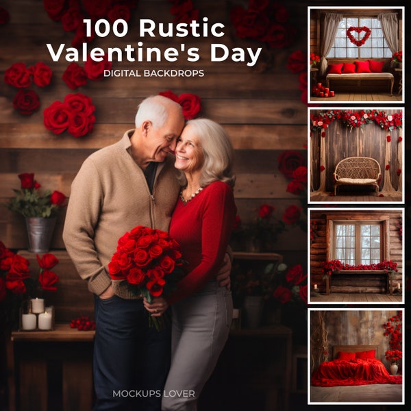Rustic Valentines Day Digital Backdrops, Romantic Background, Maternity backdrops, Red and Wood, Photoshop Overlays, Romantic Photography