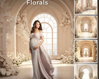 125 White Floral Photo Studio Digital Backdrops for Composite Photography, Wedding Backdrop, Maternity Backdrop Overlays, Arch Backdrops