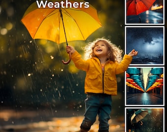 100 Rainy Day Umbrellas CG Backdrops, Rainbow Backdrops, Rainy Day City and Country, Mega Bundle, Digital Download, Enchanted, Springtime