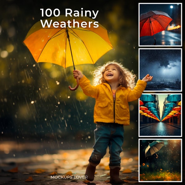 100 Rainy Day Umbrellas CG Backdrops, Rainbow Backdrops, Rainy Day City and Country, Mega Bundle, Digital Download, Enchanted, Springtime