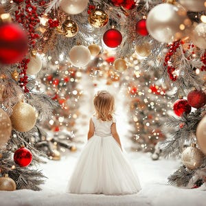 Christmas Ornament Arch Digital Background, Holiday Portrait Backdrop, Festive Creative Composite, Studio Photography, Xmas Children Prop