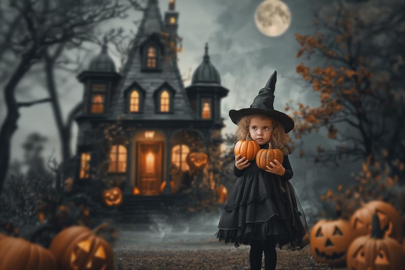 Halloween Digital Background, Foggy Haunted House, Portrait Backdrop