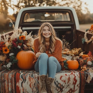Autumn Digital Background, Fall truck and Pumpkins, Fall Digital Backdrop for Photography, Instant Download, Outdoor Family and Pet Portrait