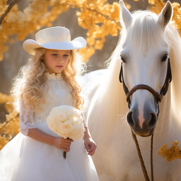 White Horse Maternity Wedding Portrait Digital Backdrop, Horse Autumn Forest Background, Horse Photo Shoot, Horse Wedding Maternity Prop