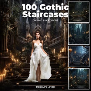 Gothic Halloween Staircase Digital Photography Background Bundle, Spooky Backdrop, Studio Overlays, Fine Art Textures, Photoshop Composite