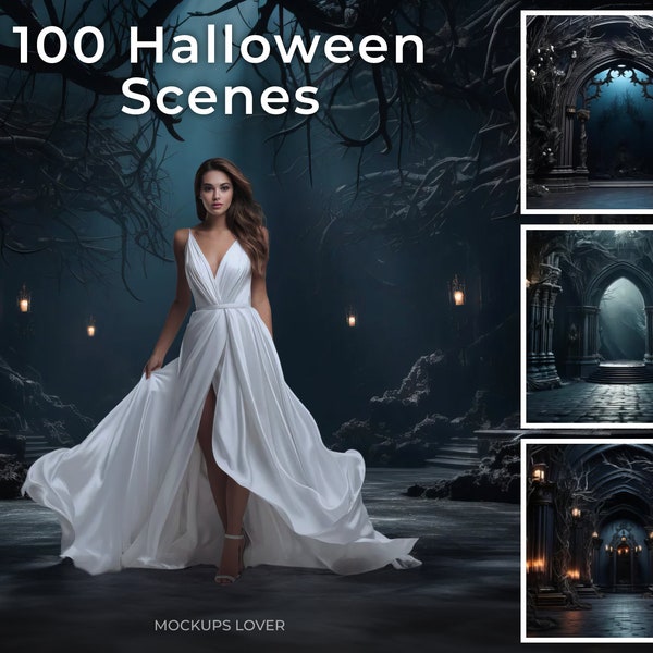 100 Halloween Studio Digital Backdrops Set with Dark Themes, Bundle Halloween Horror Background, Photography Composite, Printable Set