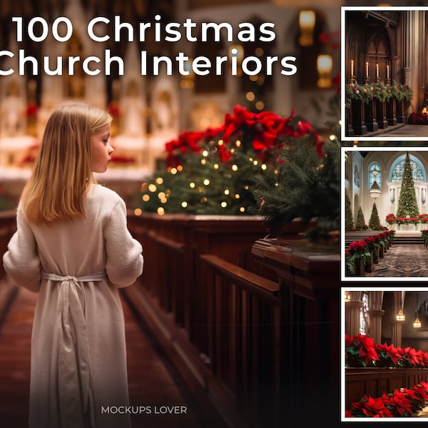 100 Christmas Church CG Digital Backdrops, Old Cobble stone scenes, Vintage, Custom Card, Family Photo Card, Mega Bundle