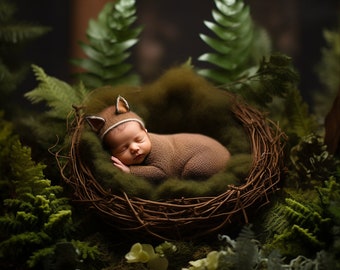 Forest Digital Backdrop, Newborn Digital Backdrop Woodland, in the woods, bed, rustic, boy, girl, green