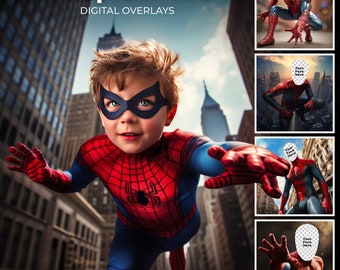 Spider Kid Super Hero Digital Overlays Bundle, Spider Composite, Cosplay Man Woman, Face Replace, Mega Bundle, Photos, Comic Backdrop