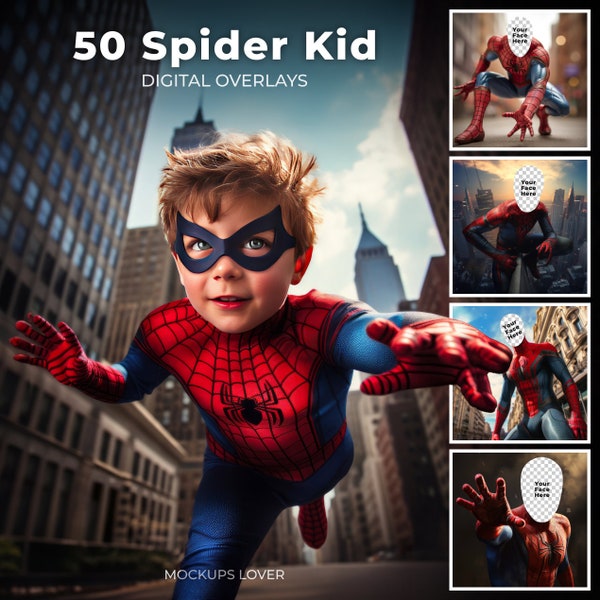 Spider Kid Super Hero Digital Overlays Bundle, Spider Composite, Cosplay Man Woman, Face Replace, Mega Bundle, Photos, Comic Backdrop