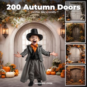 Autumn Digital Background, Front Door with pumpkins, Bundle Halloween Backdrop, Photography Composite, Printable Set, Instant Download