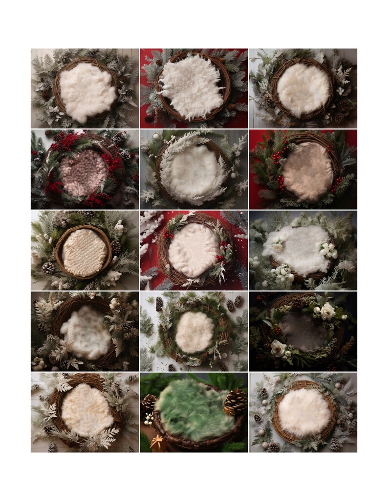 50 Newborn Christmas Digital Background Bundle, Baby Nest Prop, Xmas