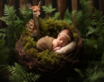 Forest Digital Backdrop, Newborn Digital Backdrop Woodland, in the woods, bed, rustic, boy, girl, green