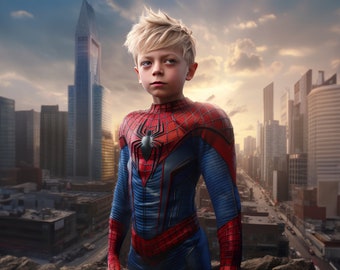 Spider Kid Super Hero Digital Overlay, Spider Composite Cosplay Man Woman, Face Replace, Scrapbook, Cards, Comic Backdrop