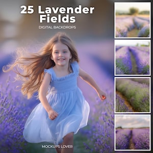 Lavender Fields Digital Backdrop Bundle, Purple Flowers, Spring Digital backdrop, Summer, Photoshop, Summer Photography Composite, Maternity