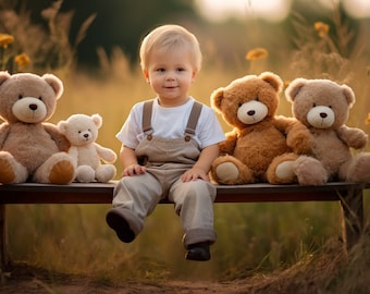 Arrière-plan numérique ours en peluche pour photographie d'enfants, scène de jouet, arrière-plan numérique photo haute résolution pour garde d'enfants, arrière-plan photographique pour enfants