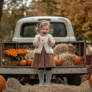Rustic Fall Truck Digital Photography Background, Autumn Outdoor Backdrop, Farm Pumpkins, Kids Creative Composite Prop, Photoshop Template