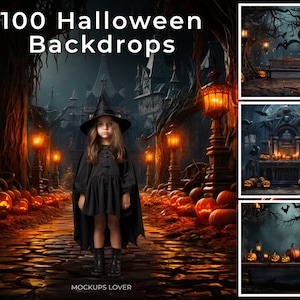 100 Halloween Digital Background Bundle, Spooky Enchanted Forest Backdrop, Halloween Invitation, Gothic Forest, Outdoor Portrait Backdrop