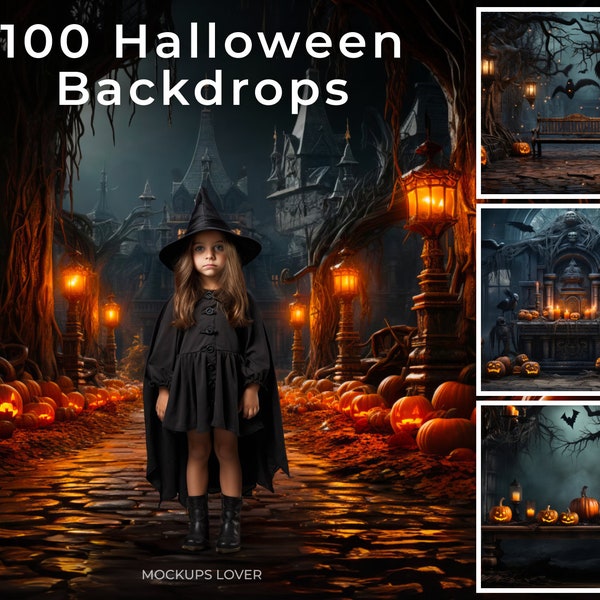 100 toile de fond Halloween numérique, lot de fond d'horreur Halloween, photographie composite, ensemble imprimable