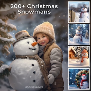 Paquete de 200 fondos digitales de muñecos de nieve navideños, utilería para fotografías de niños y familias en invierno, composición fotográfica, tarjeta navideña, plantilla de Photoshop