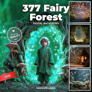 Lot de 377 arrière-plan numérique Fantasy Forest, forêt, arches de la forêt, champignons, toile de fond Photoshop, retouche photo, modèle modifiable