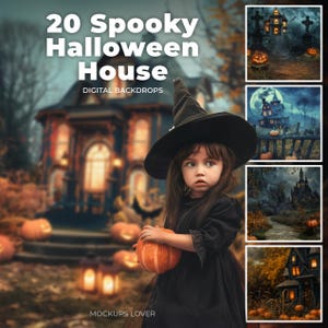Haunted House Digital Background, Scary Castle, Jackolantern Backdrop, Halloween Village, Abandoned Mansion, Halloween Backdrop, Pumpkin
