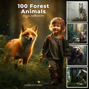 100 Forest Animal Digital CG Backdrops, Fairy Woodland Animal Backgrounds, Mega Bundle, Forest Photography for Photoshop Composite