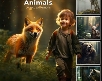 100 Forest Animal Digital CG Backdrops, Fairy Woodland Animal Backgrounds, Mega Bundle, Forest Photography for Photoshop Composite