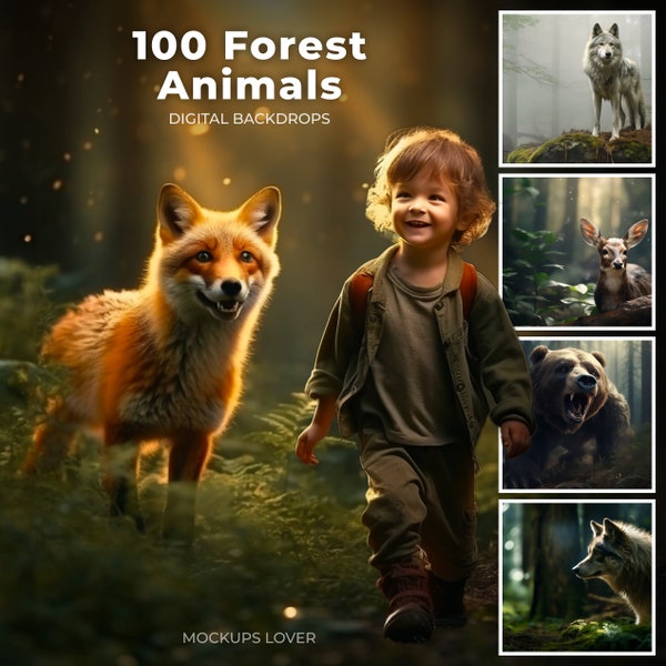 100 Waldtiere 3d Digital Cg Backdrops, Fee Waldtier Hintergründe, Mega Bundle, Wald Fotografie für Photoshop