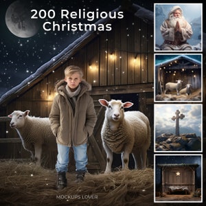 200 Religious Christmas Digital Background Bundle, Nativity Backdrop, Stable, Jesus, Xmas Barn Animal, Kids & Family Photography Photo Prop