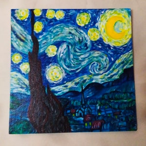 Arte Pintada à Mão Reproduzida Vincent Van Gogh Noite Estrelada Cartão