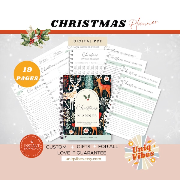 downloadable christmas  planner, Holiday Xmas  Planner, Daily Planner, menu planner, to do list, savings challenge, Instant Download Pdf,