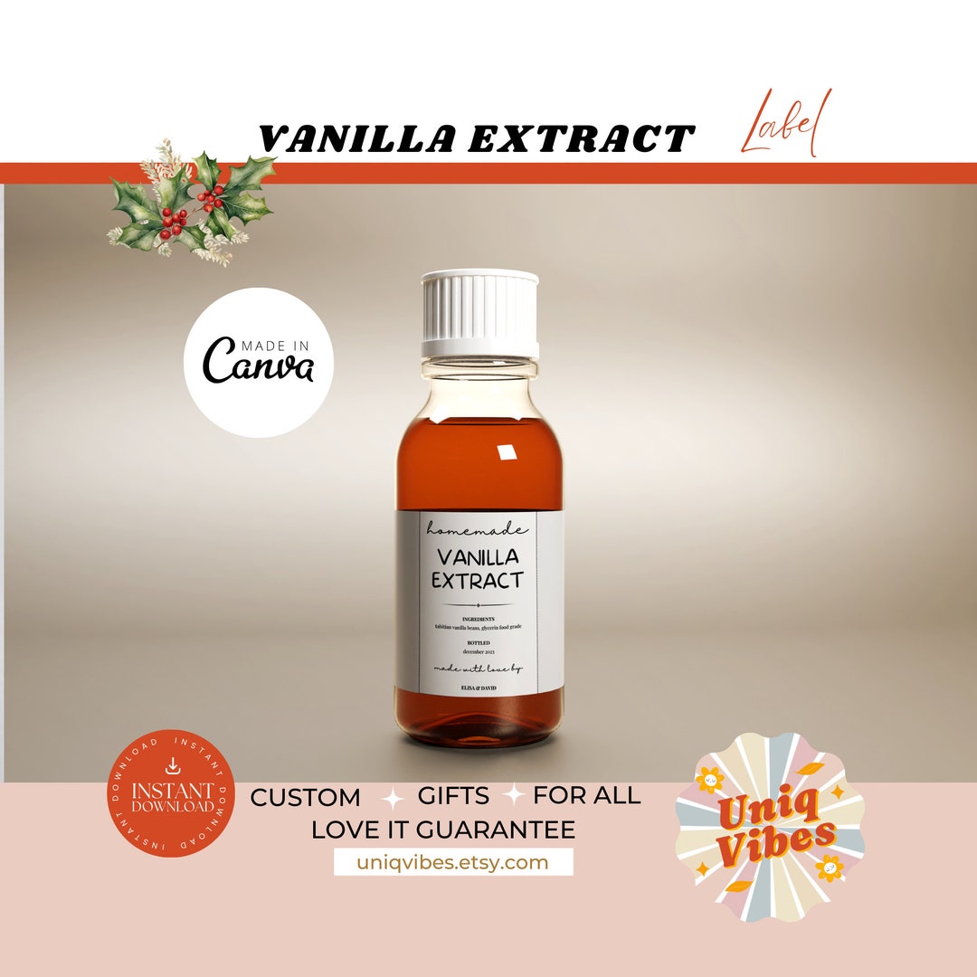 Christmas Labels for Vanilla Extract, Custom Vanilla Extract Labels, Printable Label, Homemade ...