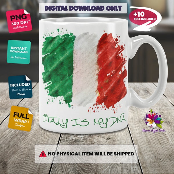 Italian Flag Mug Wrap Sublimation Design Instant Download, Italy Flag Mug Wrap, Italia PNG, Flag Mug Wrap, 11oz Mug Design, 15oz Mug Design