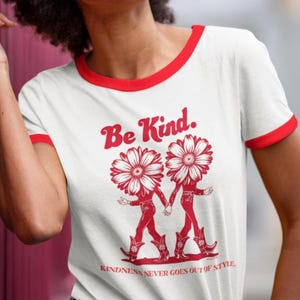 Be Kind Ringer T-Shirt Retro Cowgirl Vibe Tee Western Graphic Kindness Shirt 70s Style Unisex T-Shirt Country Boho Gift For Her