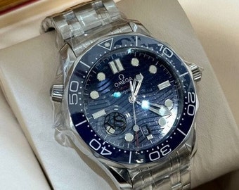 Reloj elegante, reloj para hombre Omega Seamaster Diver 300M con esfera azul y pulsera de acero 210.30.42.20.03.