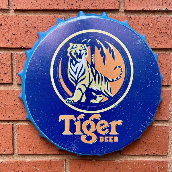 Tiger Beer metal bottle top wall sign 30cm Man Cave FREE UK SHIPPING