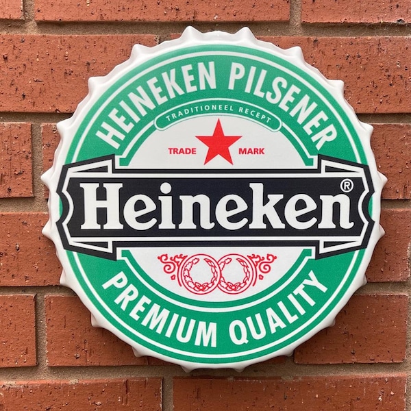 Heineken Beer Lager metal bottle top wall sign 30cm Man Cave FREE UK SHIPPING