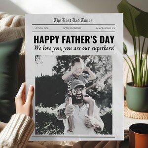 Sjabloon Canva Vaderdagkrant, eerste Vaderdag-doe-het-zelfcadeau voor man, afdrukbare kaart voor papa, bewerkbare directe downloadcadeaus