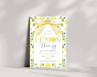 Lemon 3rd Birthday Invitation: Editable Canva Template (Digital Download 5x7 in.)