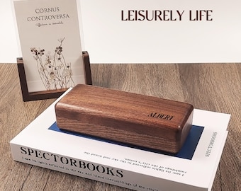 Personalized Black Walnut Eyewear Case - Velvet Lined Glasses Storage