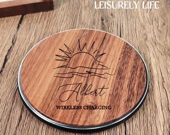 Cargador inalámbrico de madera personalizable con carga rápida compatible con Qi