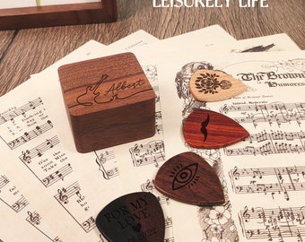 Aangepaste houten plectrumdoos - gepersonaliseerde gitaarplectrumdoosopslag - gitaarplectrumopslag - cadeau voor muzikant - Valentijnsdag