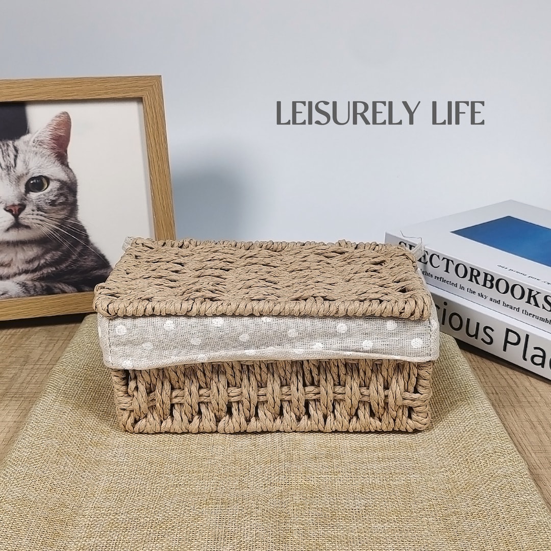 Woven Seagrass Basket With Lid Natural Storage Baskets Shelf Basket