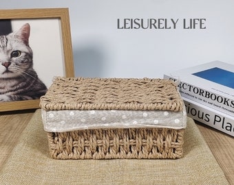 Woven Seagrass Basket With Lid - Natural Storage Baskets - Shelf Basket - Gift Hamper basket - Perfect Organizing and Storage Basket